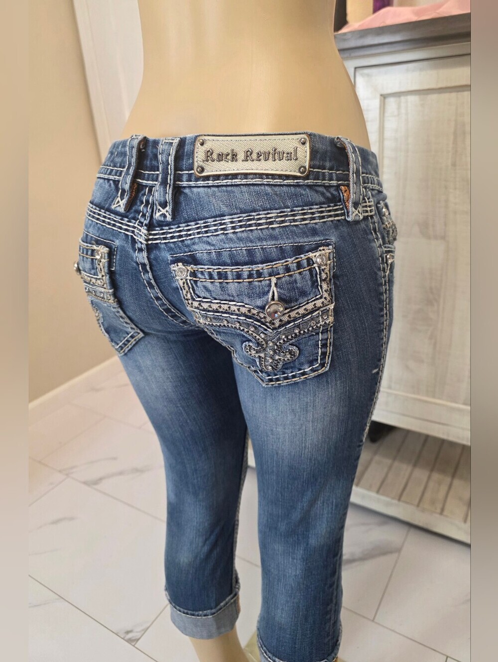 Rock Revival Women's Blue Embellished Pocket Jeans